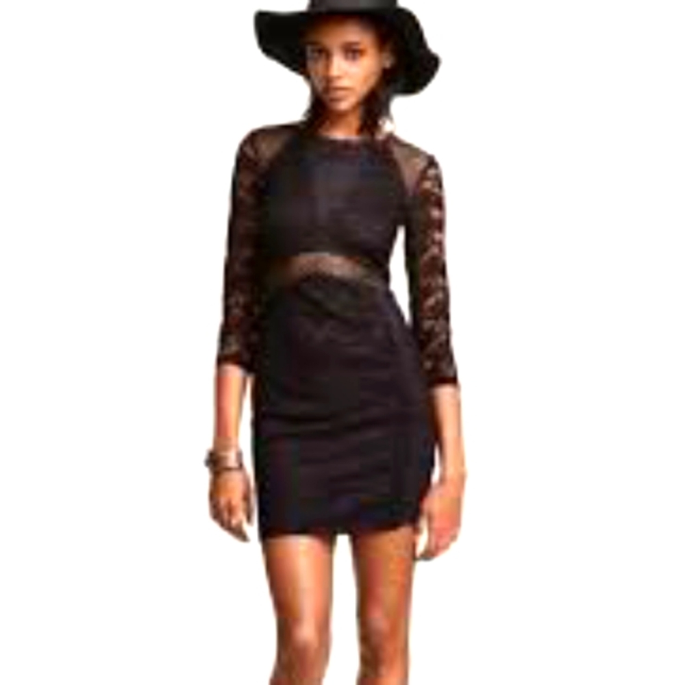 NWOT / H&M  black lace & mesh 3/4 sleeve mini dress